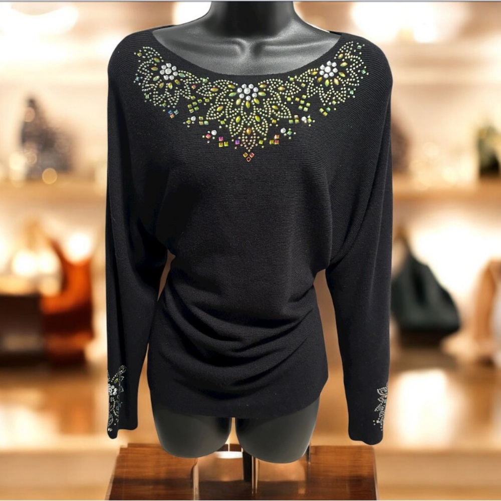 Milano Black Blouse with Embellished Design